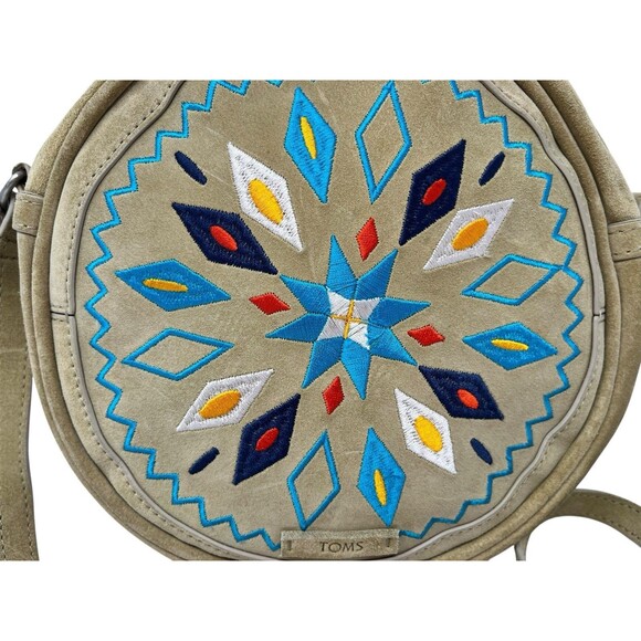 Toms Embroidered Crossbody Bag Souks Canteen Suede Embroidery Purse Oatmeal 8" - Picture 3 of 12